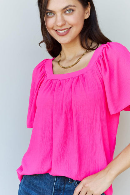 Get trendy with Square Neck Short Sleeve Blouse in Fuchsia -  available at Styles Code. Grab yours today!