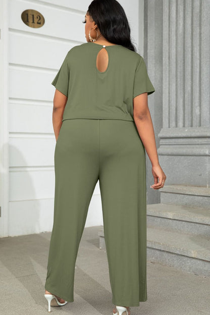 Get trendy with Plus Size Drawstring Waist Short Sleeve Jumpsuit - Plus size available at Styles Code. Grab yours today!