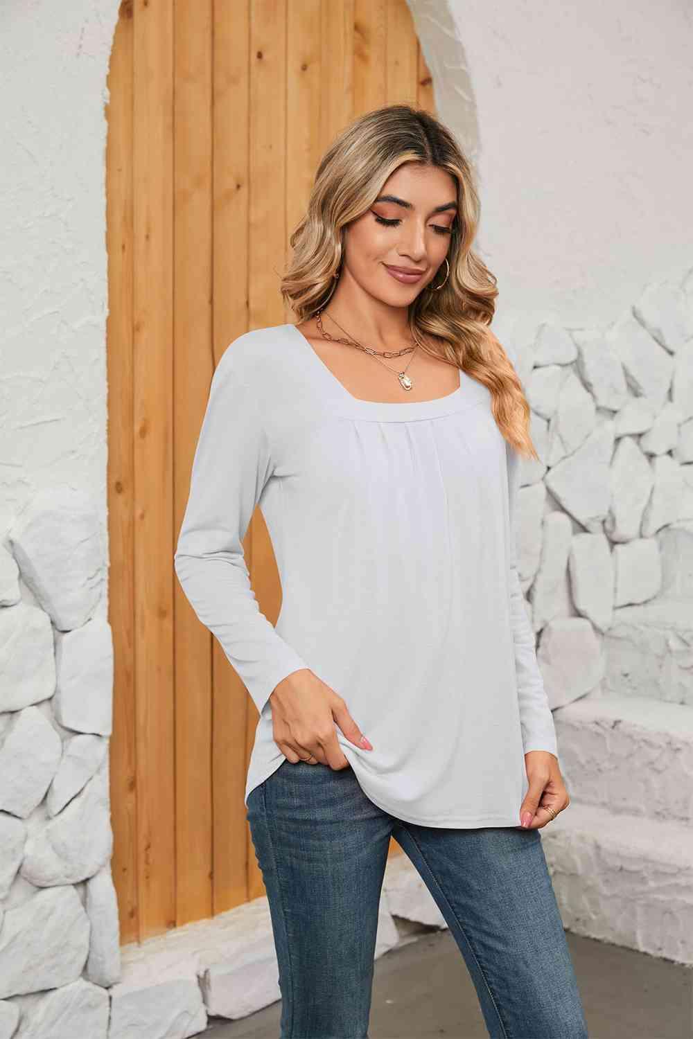 Get trendy with Square Neck Long Sleeve T-Shirt - T-Shirt available at Styles Code. Grab yours today!