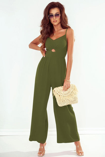 Get trendy with Smocked Spaghetti Strap Wide Leg Jumpsuit - Jumpsuits available at Styles Code. Grab yours today!