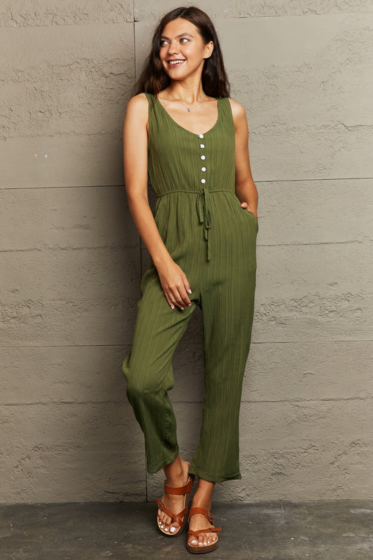 Get trendy with Tied Sleeveless Jumpsuit with Pockets - Jumpsuits available at Styles Code. Grab yours today!