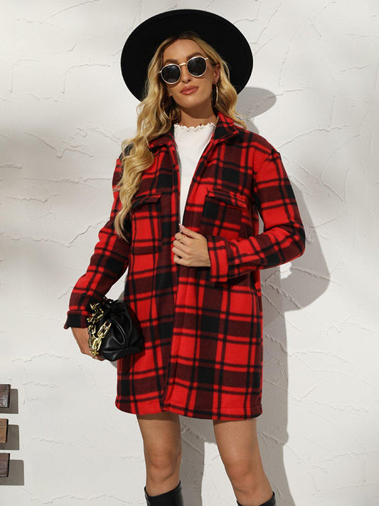 Get trendy with Plaid Collared Longline Coat - Coats available at Styles Code. Grab yours today!