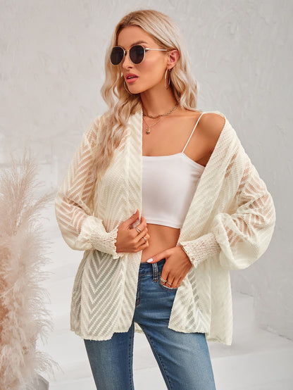 Get trendy with Lantern Sleeve Open Front Sheer Cardigan - Coats available at Styles Code. Grab yours today!