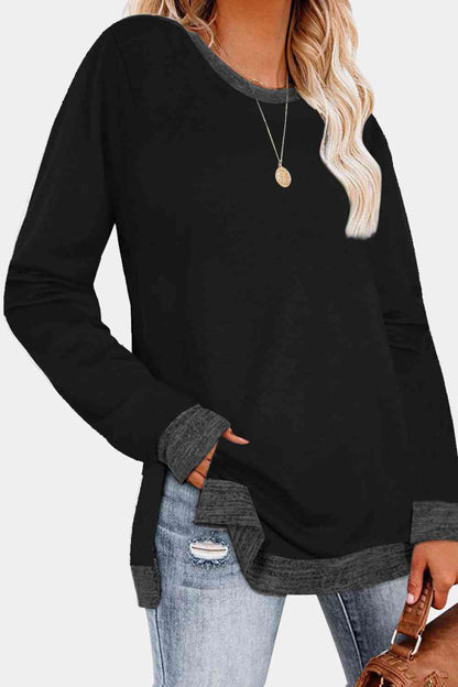 Get trendy with Round Neck Long Sleeve Slit T-Shirt - Shirt available at Styles Code. Grab yours today!