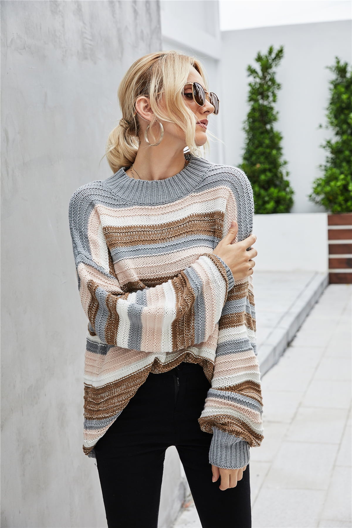 Get trendy with Round Neck Dropped Shoulder Sweater - Sweater available at Styles Code. Grab yours today!