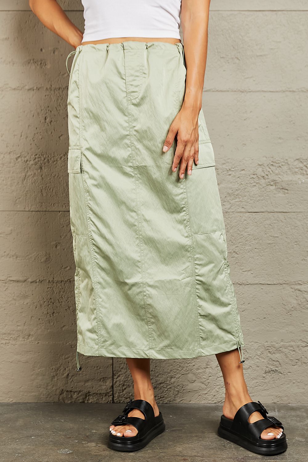 Get trendy with HYFVE Just In Time High Waisted Cargo Midi Skirt - Luxe available at Styles Code. Grab yours today!