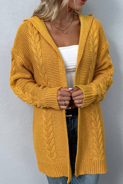 Get trendy with Cable-Knit Dropped Shoulder Hooded Cardigan - Cardigans available at Styles Code. Grab yours today!