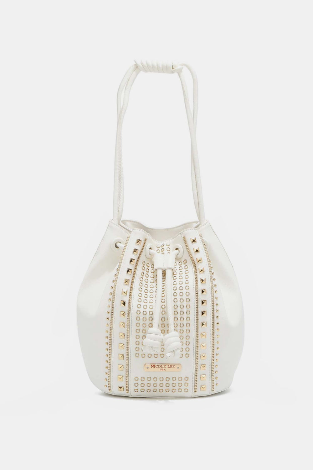 Get trendy with Nicole Lee USA Amy Studded Bucket Bag - Bags available at Styles Code. Grab yours today!