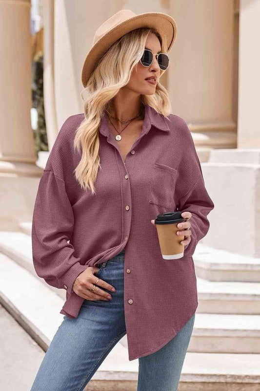 Get trendy with Collared Neck Dropped Shoulder Shirt - Shirt available at Styles Code. Grab yours today!