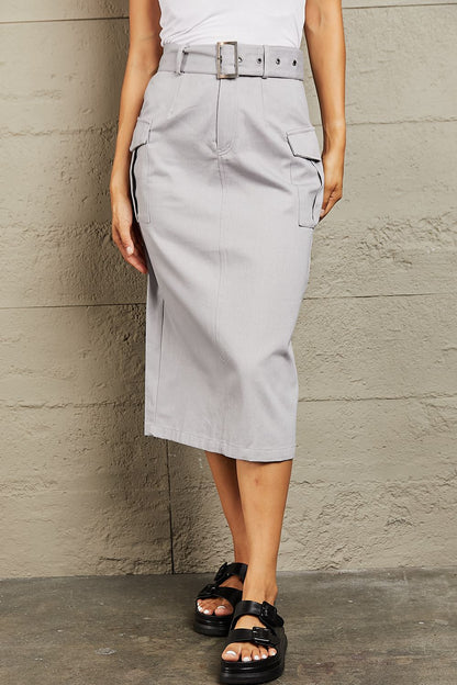 Get trendy with HYFVE Professional Poise Buckled Midi Skirt - Bottoms available at Styles Code. Grab yours today!