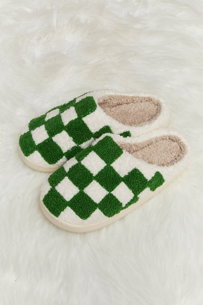 Get trendy with Melody Checkered Print Plush Slide Slippers - Shoes available at Styles Code. Grab yours today!