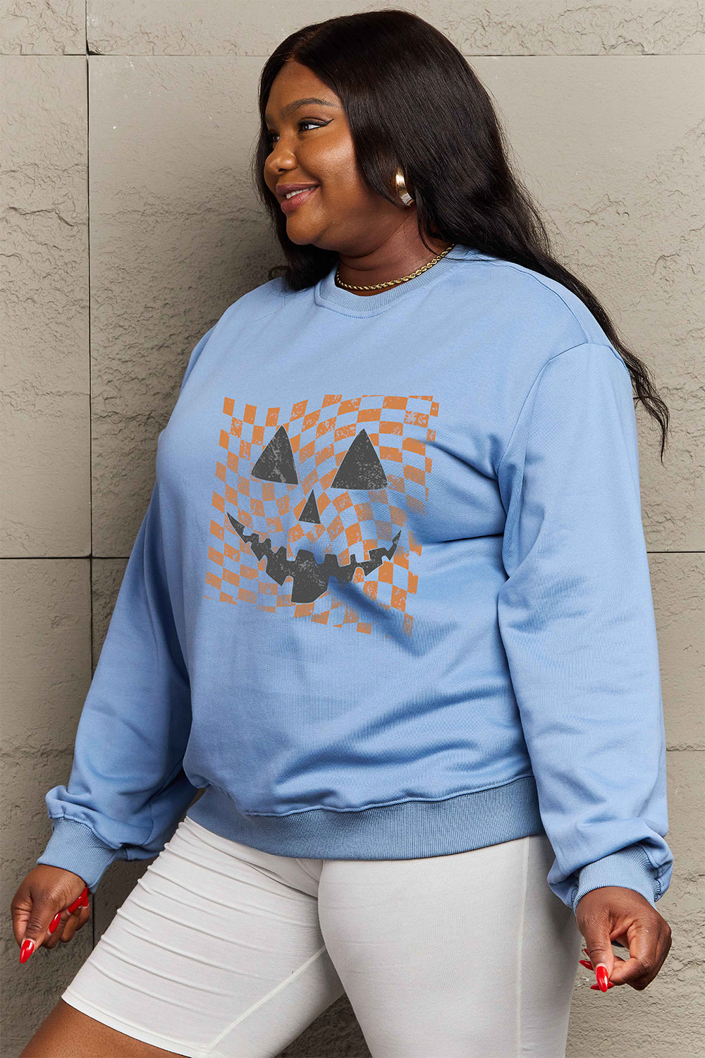 Get trendy with Simply Love Full Size Graphic Dropped Shoulder Sweatshirt - Halloween Clothes available at Styles Code. Grab yours today!