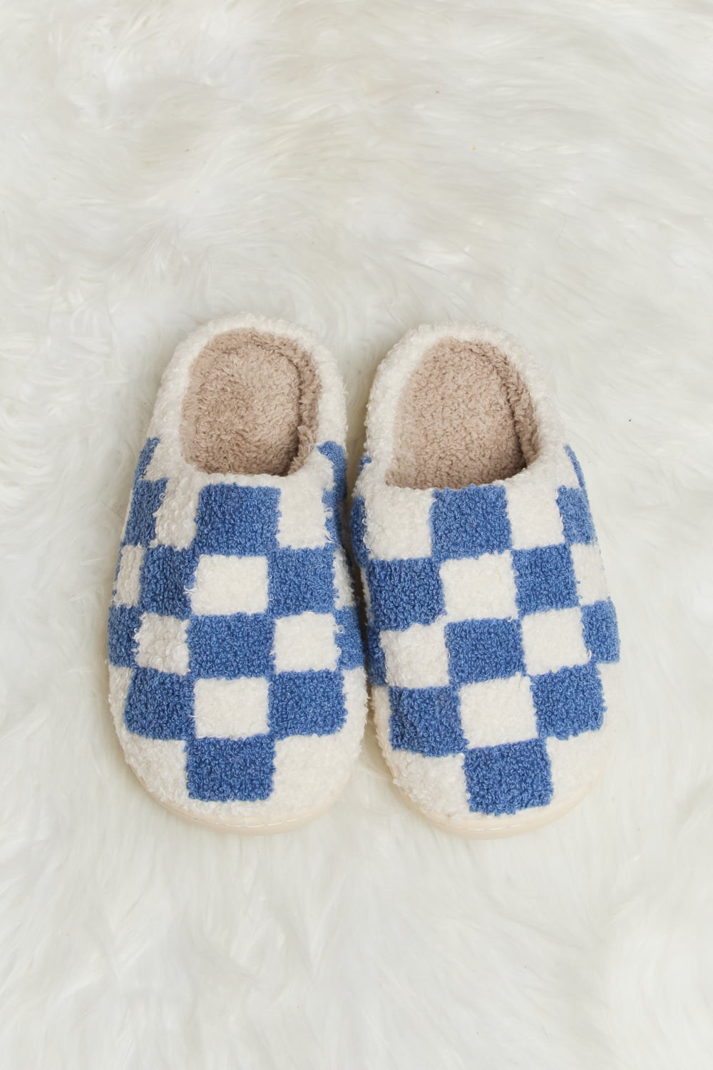 Get trendy with Melody Checkered Print Plush Slide Slippers - Shoes available at Styles Code. Grab yours today!