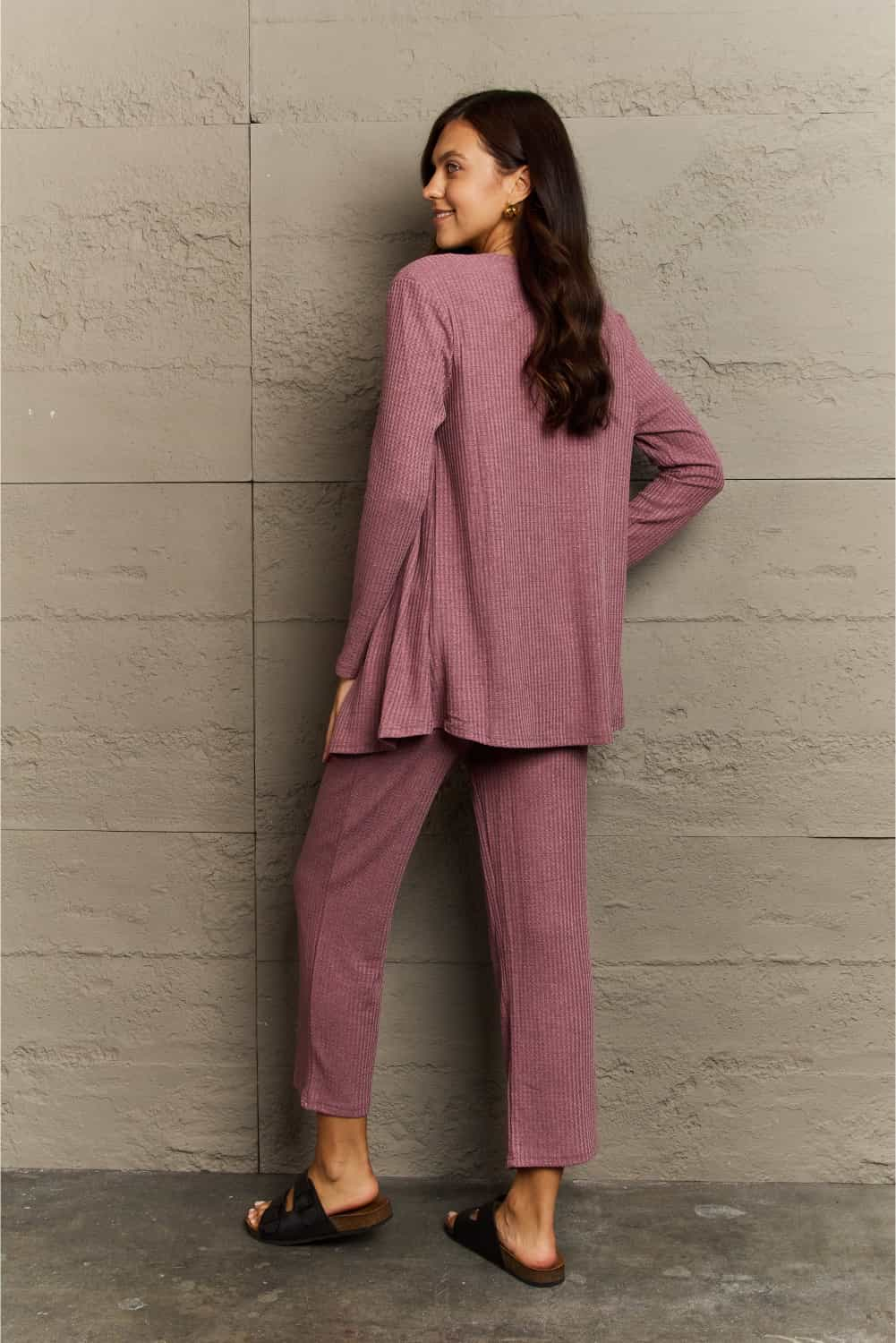 Get trendy with Ninexis Full Size Cropped Top, Long Pants and Cardigan Lounge Set - Two Piece Sets available at Styles Code. Grab yours today!