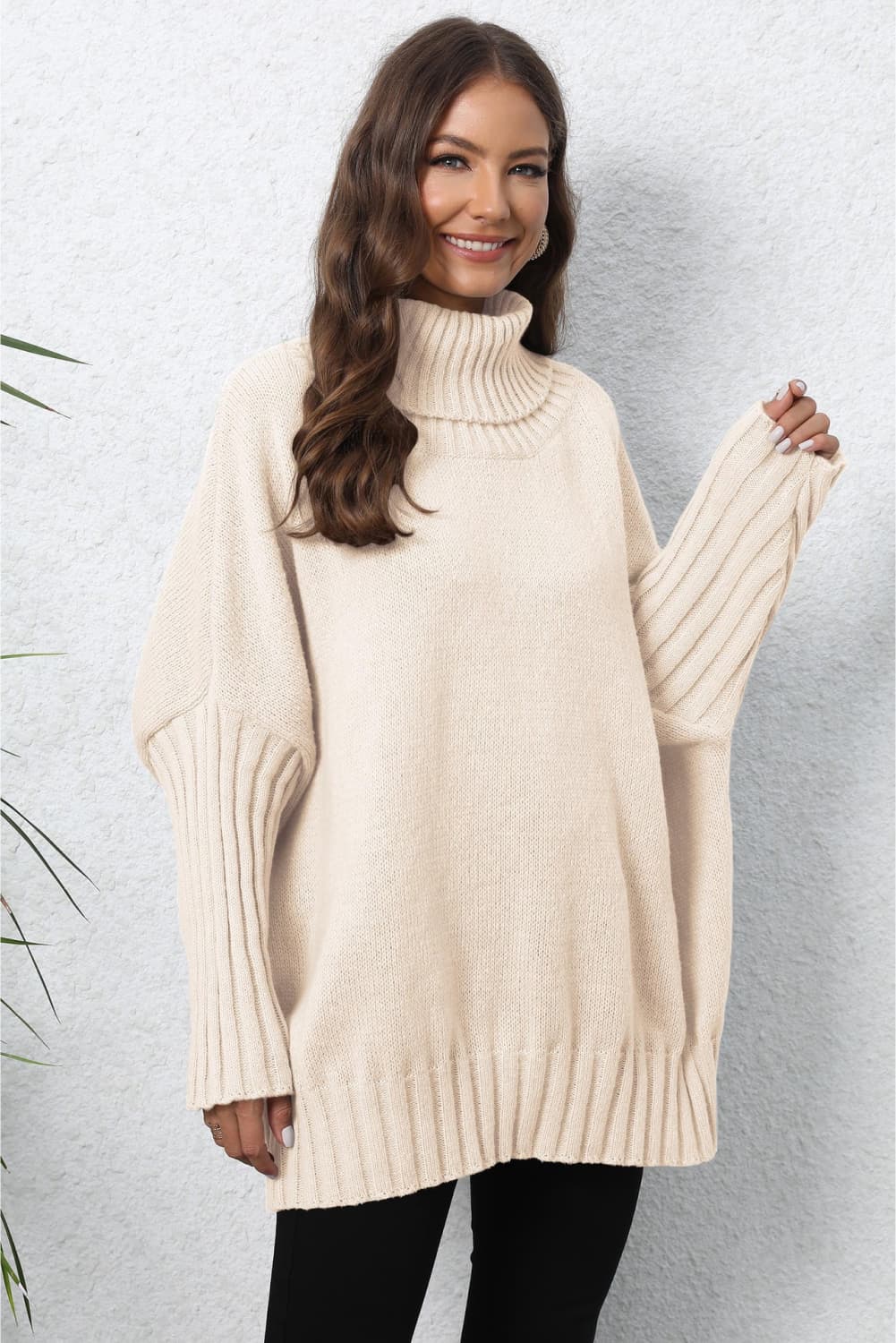 Get trendy with Turtle Neck Long Sleeve Ribbed Sweater - Sweater available at Styles Code. Grab yours today!