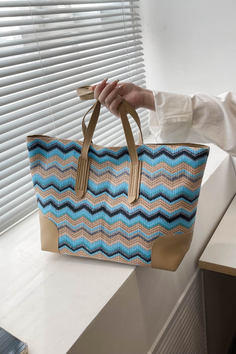 Get trendy with Chevron Straw Tote Bag - Bags available at Styles Code. Grab yours today!