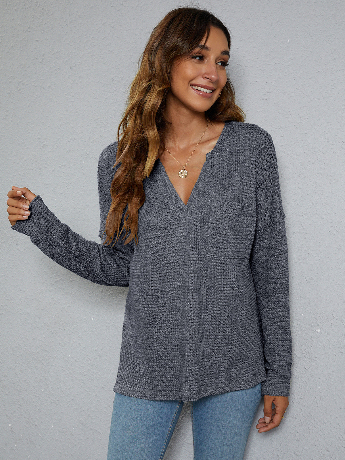 Get trendy with Dropped Shoulder High-Low Waffle-Knit Top - Tops available at Styles Code. Grab yours today!