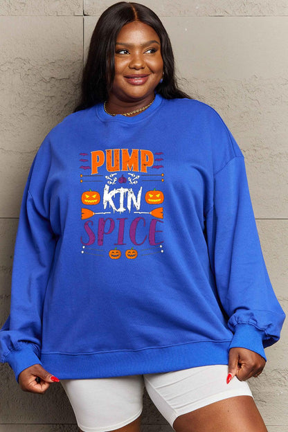 Get trendy with Simply Love Full Size PUMPKIN SPICE Graphic Sweatshirt - Halloween Clothes available at Styles Code. Grab yours today!