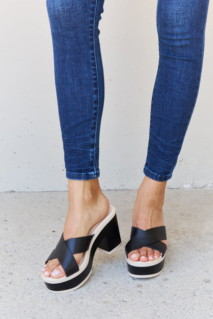 Get trendy with Weeboo Cherish The Moments Contrast Platform Sandals in Black - Shoes available at Styles Code. Grab yours today!