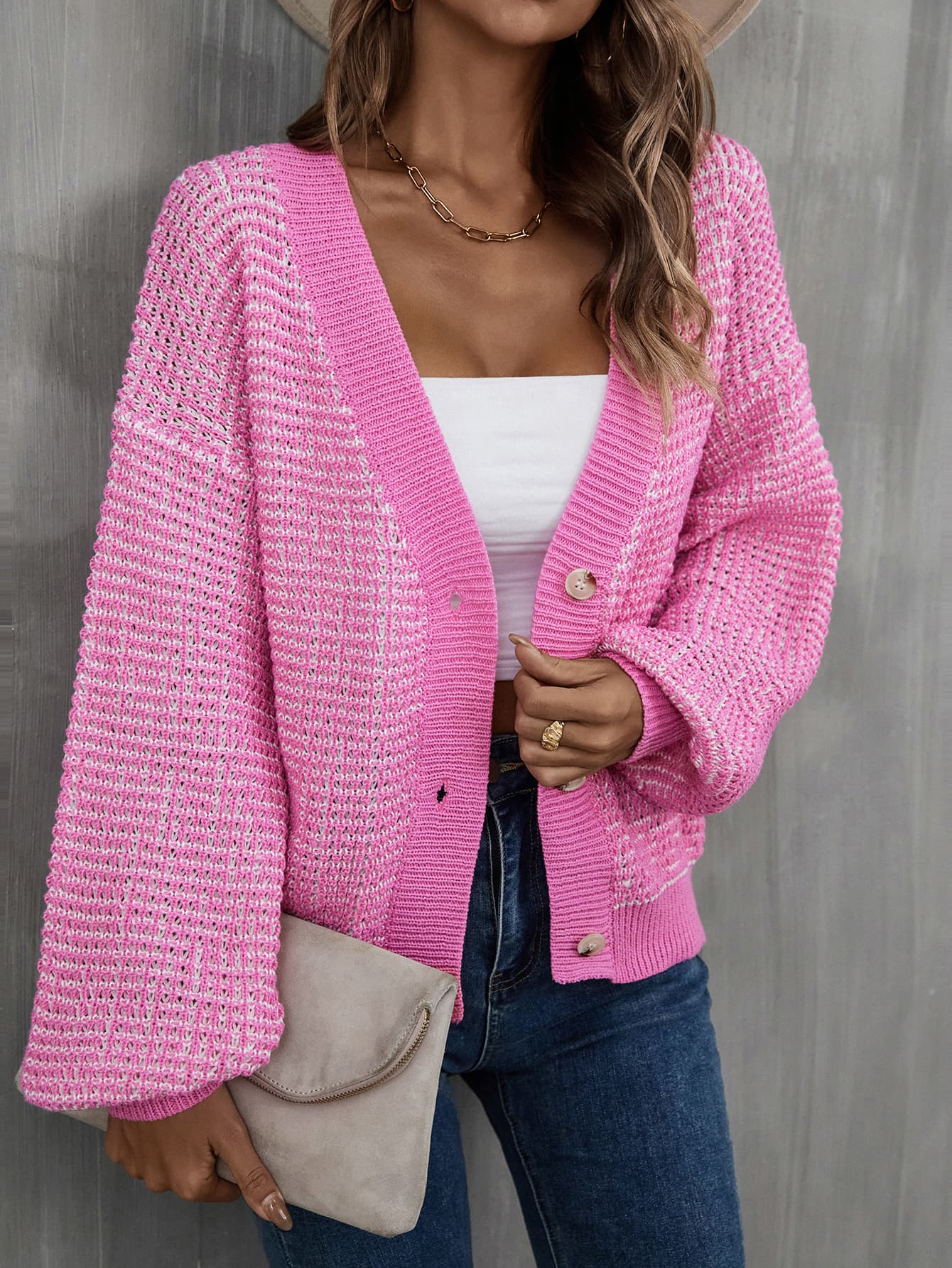 Get trendy with V-Neck Dropped Shoulder Cardigan - Cardigans available at Styles Code. Grab yours today!