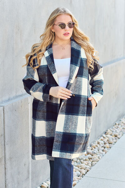 Get trendy with Double Take Full Size Plaid Button Up Lapel Collar Coat -  available at Styles Code. Grab yours today!