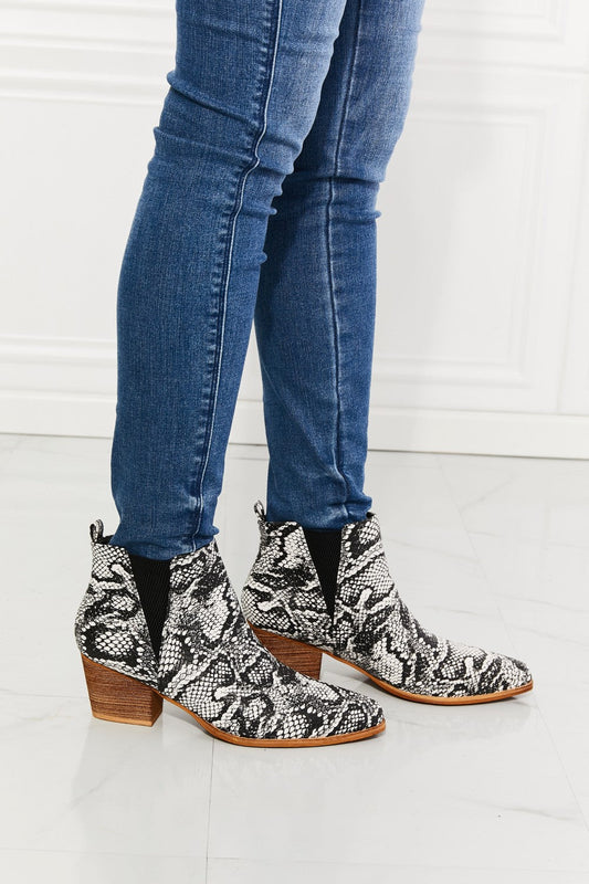 Get trendy with MMShoes Back At It Point Toe Bootie in Snakeskin - Shoes available at Styles Code. Grab yours today!