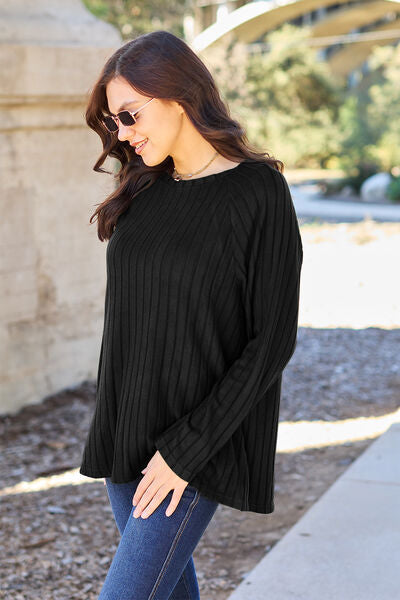 Get trendy with Basic Bae Full Size Ribbed Round Neck Long Sleeve Knit Top -  available at Styles Code. Grab yours today!