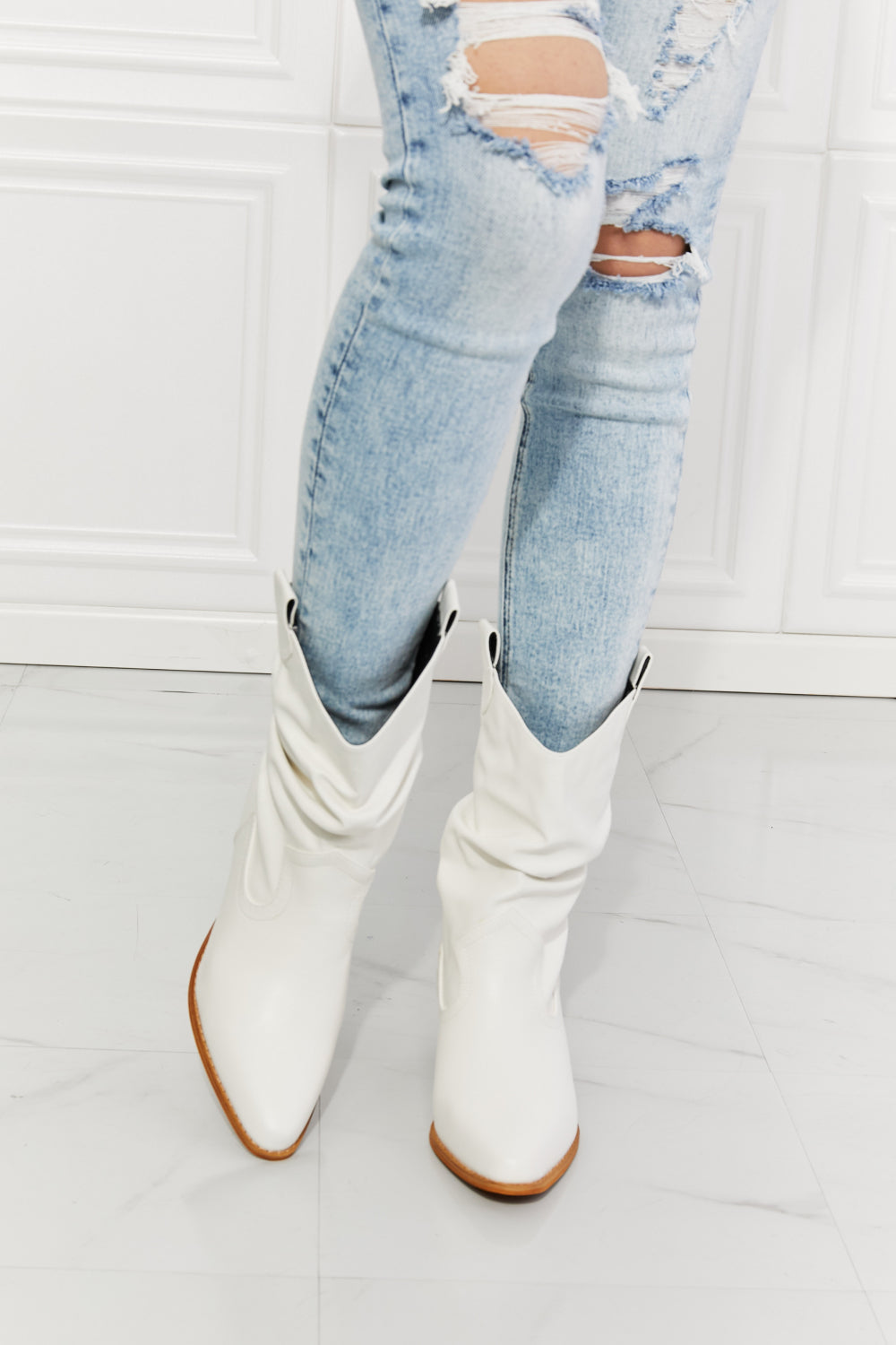 Get trendy with MMShoes Better in Texas Scrunch Cowboy Boots in White - Shoes available at Styles Code. Grab yours today!