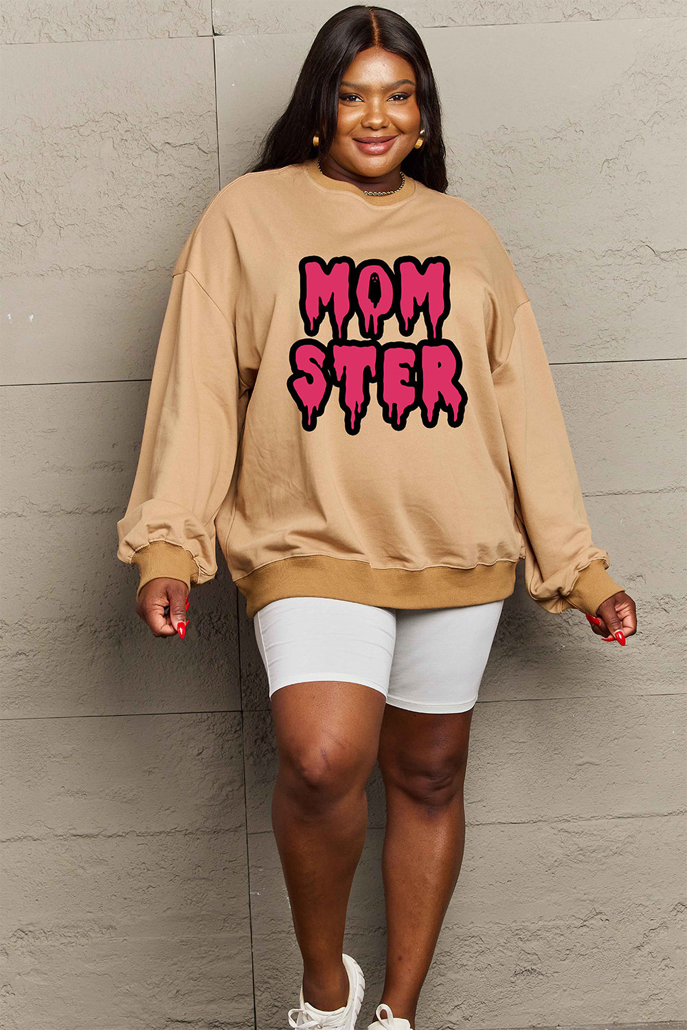 Get trendy with Simply Love Full Size MOM STER Graphic Sweatshirt - Halloween Clothes available at Styles Code. Grab yours today!