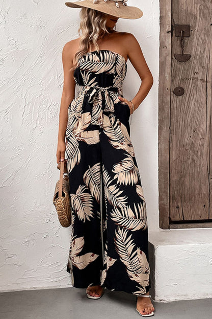 Get trendy with Printed Strapless Wide Leg Jumpsuit with Pockets - Jumpsuits available at Styles Code. Grab yours today!