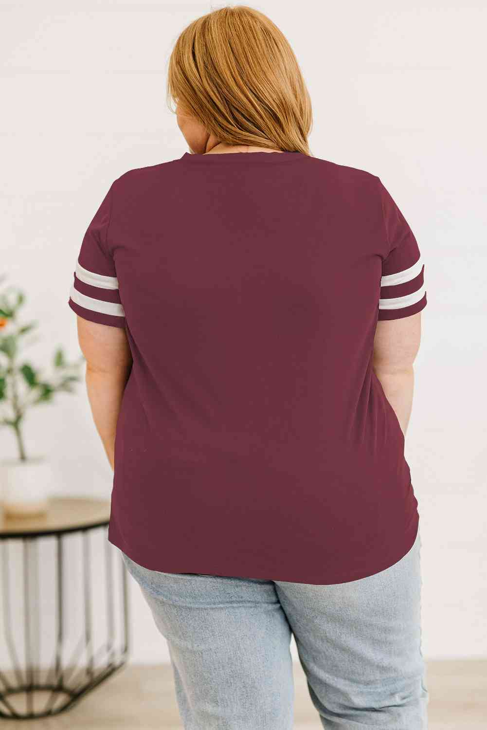 Get trendy with Plus Size Striped V-Neck Tee Shirt - T-Shirt available at Styles Code. Grab yours today!