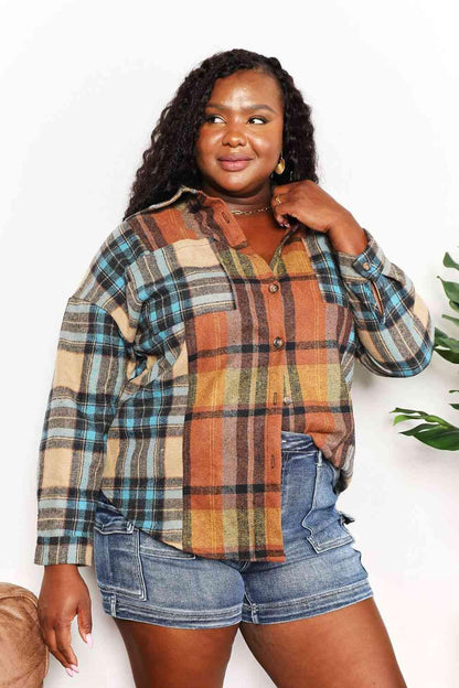 Get trendy with Plaid Curved Hem Shirt Jacket - Shirt available at Styles Code. Grab yours today!