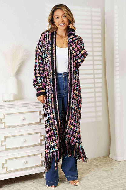 Get trendy with Double Take Full Size Multicolored Open Front Fringe Hem Cardigan - Cardigan available at Styles Code. Grab yours today!