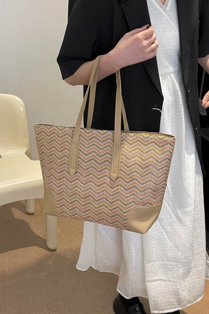 Get trendy with Chevron Straw Tote Bag - Bags available at Styles Code. Grab yours today!