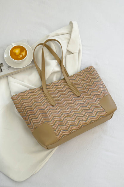 Get trendy with Chevron Straw Tote Bag - Bags available at Styles Code. Grab yours today!