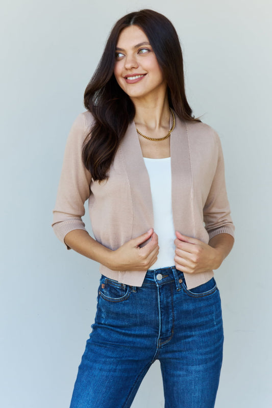 Get trendy with Doublju My Favorite Full Size 3/4 Sleeve Cropped Cardigan in Khaki -  available at Styles Code. Grab yours today!