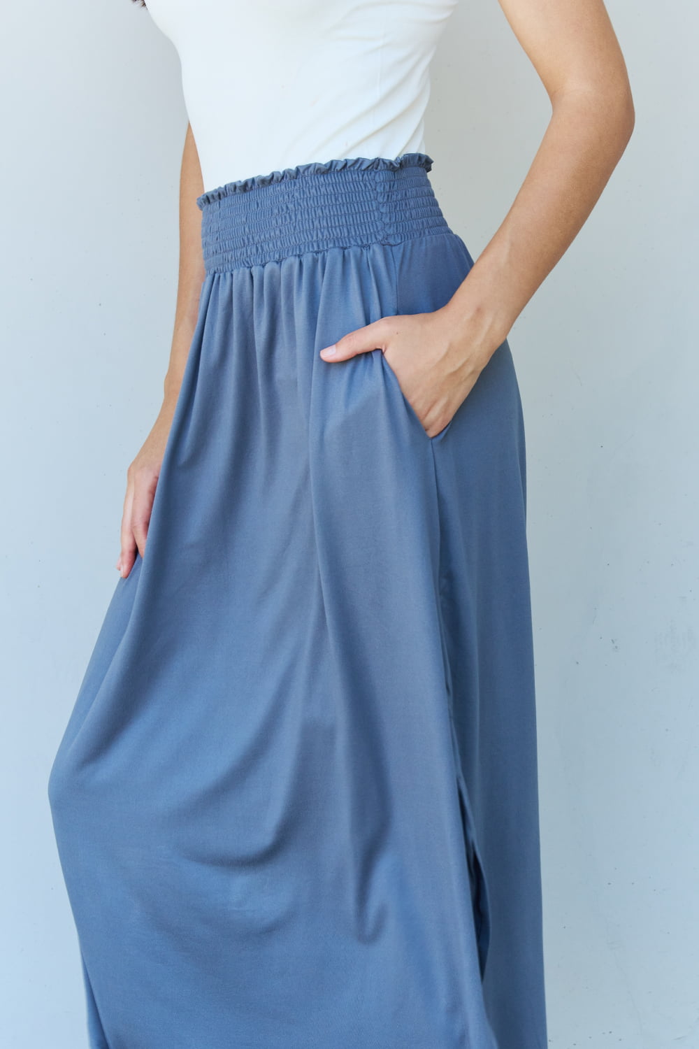 Get trendy with Doublju Comfort Princess Full Size High Waist Scoop Hem Maxi Skirt in Dusty Blue -  available at Styles Code. Grab yours today!