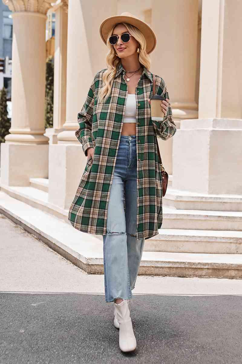 Get trendy with Plaid Collared Neck Long Sleeve Coat - Shirt available at Styles Code. Grab yours today!