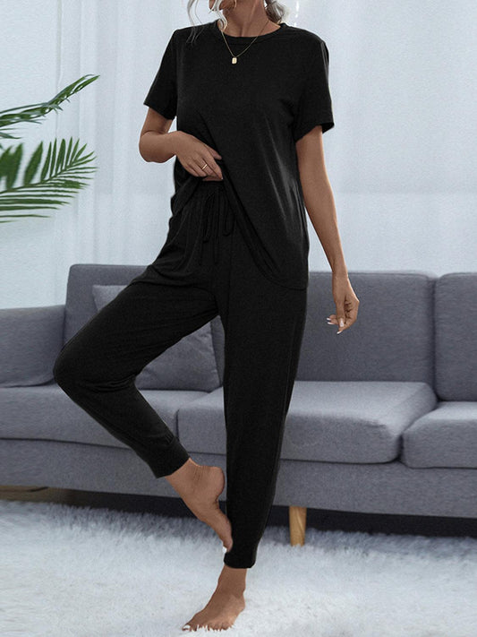 Get trendy with Round Neck Short Sleeve Top and Pants Set - Two Piece Sets available at Styles Code. Grab yours today!