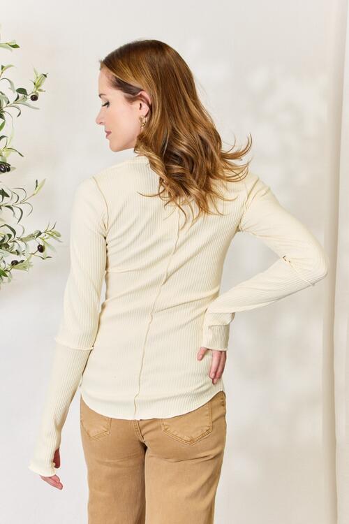 Get trendy with Full Size Ribbed Round Neck Long Sleeve Top - Top available at Styles Code. Grab yours today!