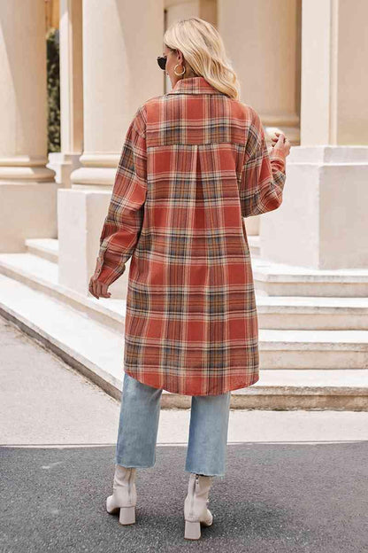 Get trendy with Plaid Collared Neck Long Sleeve Coat - Shirt available at Styles Code. Grab yours today!