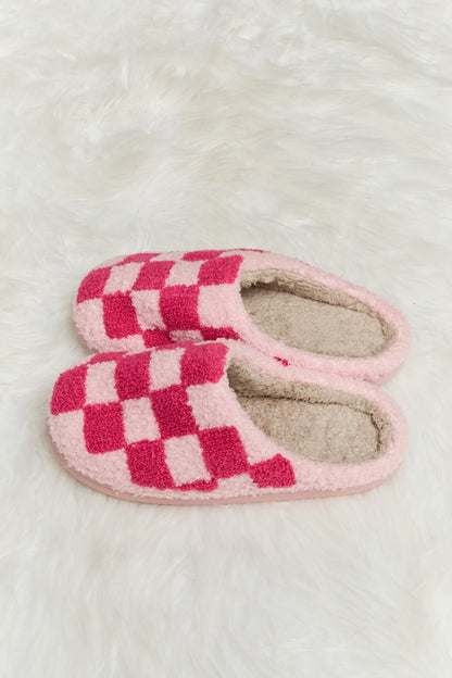 Get trendy with Melody Checkered Print Plush Slide Slippers - Shoes available at Styles Code. Grab yours today!