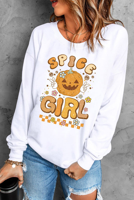 Get trendy with Round Neck Long Sleeve SPICE GIRL Graphic Sweatshirt - Halloween Clothes available at Styles Code. Grab yours today!