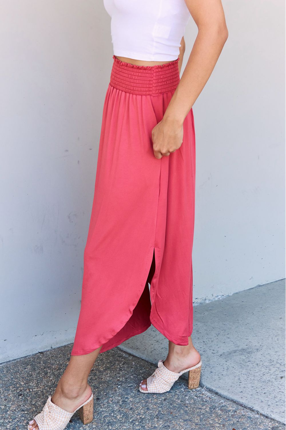 Get trendy with Doublju Comfort Princess Full Size High Waist Scoop Hem Maxi Skirt in Hot Pink -  available at Styles Code. Grab yours today!