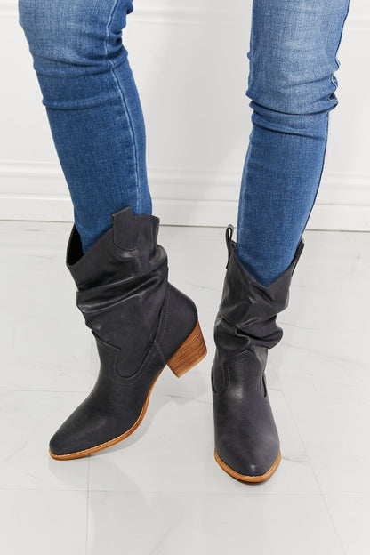 Get trendy with MMShoes Better in Texas Scrunch Cowboy Boots in Navy - Shoes available at Styles Code. Grab yours today!