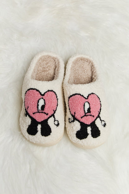 Get trendy with Melody Love Heart Print Plush Slippers - Shoes available at Styles Code. Grab yours today!