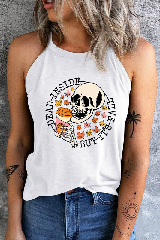 Get trendy with Round Neck DEAD INSIDE BUT IT'S FALL Graphic Tank Top - Halloween Clothes available at Styles Code. Grab yours today!