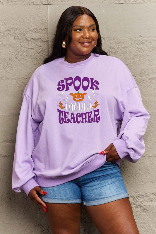 Get trendy with Simply Love Full Size Graphic Drop Shoulder Sweatshirt - Halloween Clothes available at Styles Code. Grab yours today!