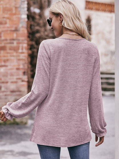 Get trendy with Double Take Long Flounce Sleeve Round Neck Blouse - Tops available at Styles Code. Grab yours today!