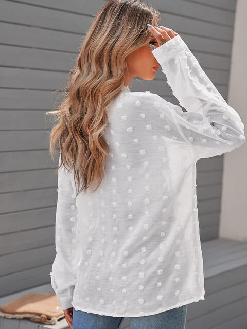 Get trendy with Swiss Dot Drop Shoulder Shirt - Shirt available at Styles Code. Grab yours today!